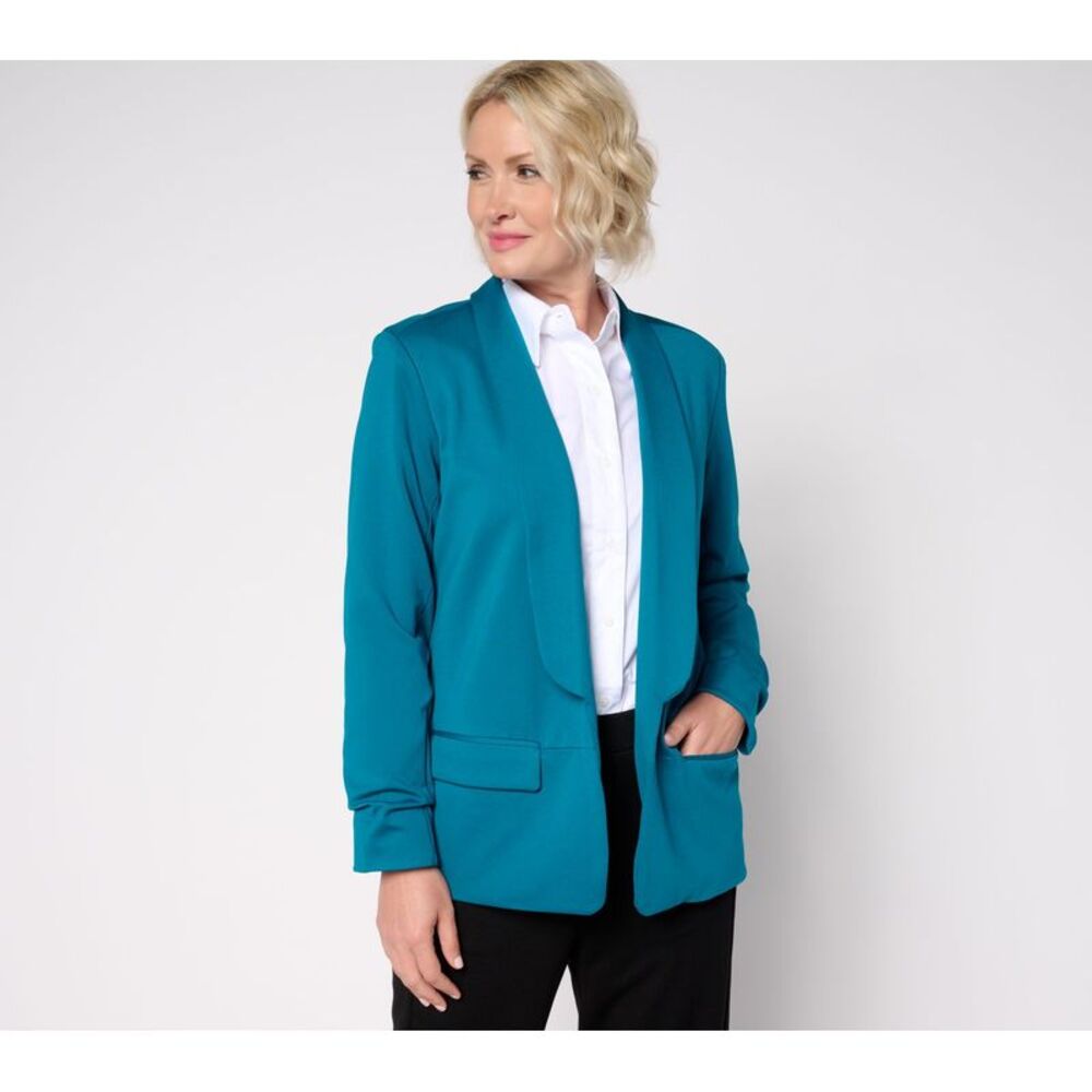 Liberare Women's Jacket Sz M Ponte Blazer w Shawl Collar Metallic Denim A662049